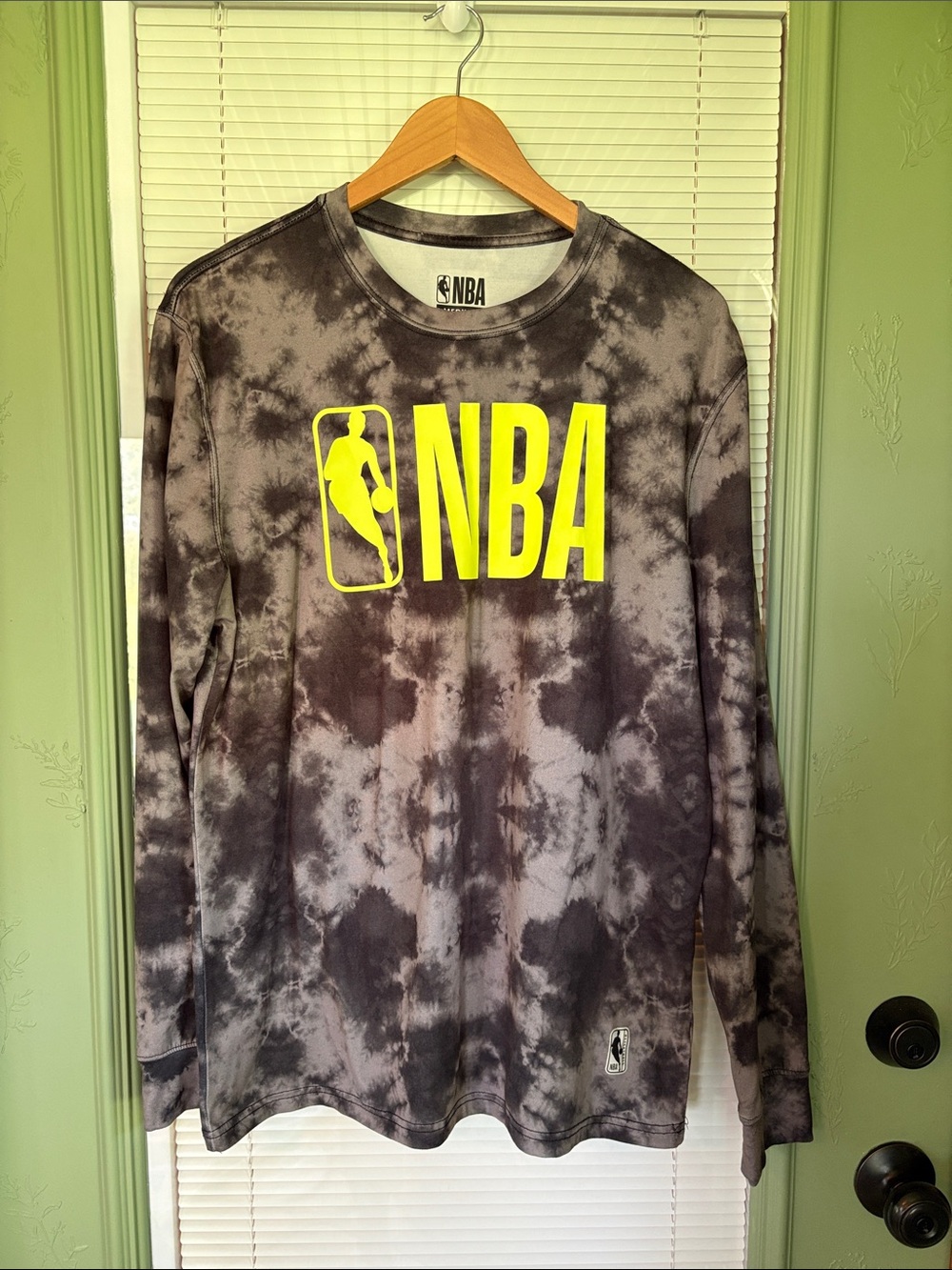 NBA Gray Black Tie-Dye Long Sleeve Shirt with Neon Yellow Logo